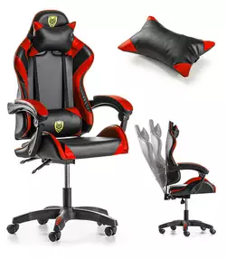 Геймерське крісло з подушками Gordon, офісне комп'ютерне крісло, Чорне з червоним