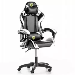 Геймерське крісло з подушками Gordon, офісне комп'ютерне крісло, Чорне з білим
