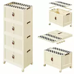 Модульна складна шафа на колесах, пластикова на 4 полиці 88 x 38 x 25 см Модульна складна шафа на колесах, пластикова на 4 полиці 88 x 38 x 25 см