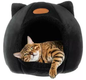 Плюшева лежанка для котів Purlov 21947, ліжко для котів, спальне місце для домашніх тварин, Чорний