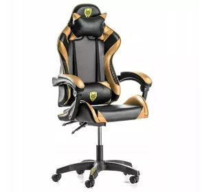 Геймерське крісло з подушками Gordon, офісне комп'ютерне крісло, Чорне з золотистим