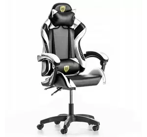 Геймерське крісло з подушками Gordon, офісне комп'ютерне крісло, Чорне з білим