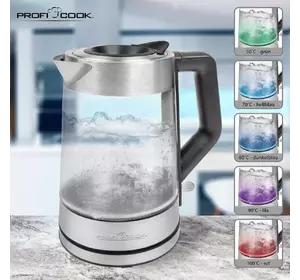 Скляний електричний чайник 1,7л з різнобарвною підсвіткою  PROFICOOK