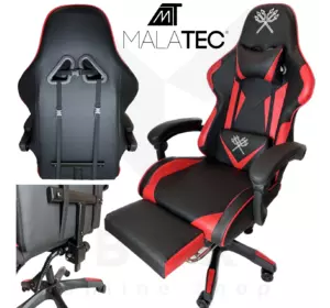 Ігрове комп'ютерне крісло Malatec (Чорне з червоним) - Геймерське крісло з підставкою для ніг Malatec