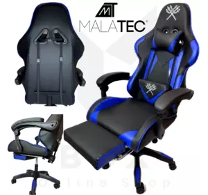 Ігрове комп'ютерне крісло Malatec (Чорне з синім) - Геймерське крісло з підставкою для ніг Malatec