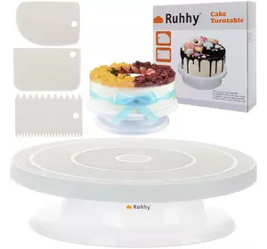Підставка під торт обертова пластикова тарілка, Тортівниця, що обертається, Стійка для торта Ruhhy + 3 лопаточки